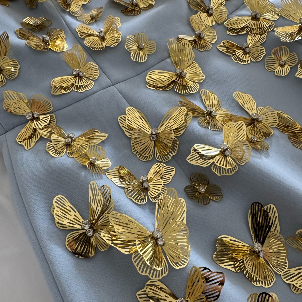 Carolina Herrera butterfly applique strapless column dress gown &custom cape - Picture 7 of 14